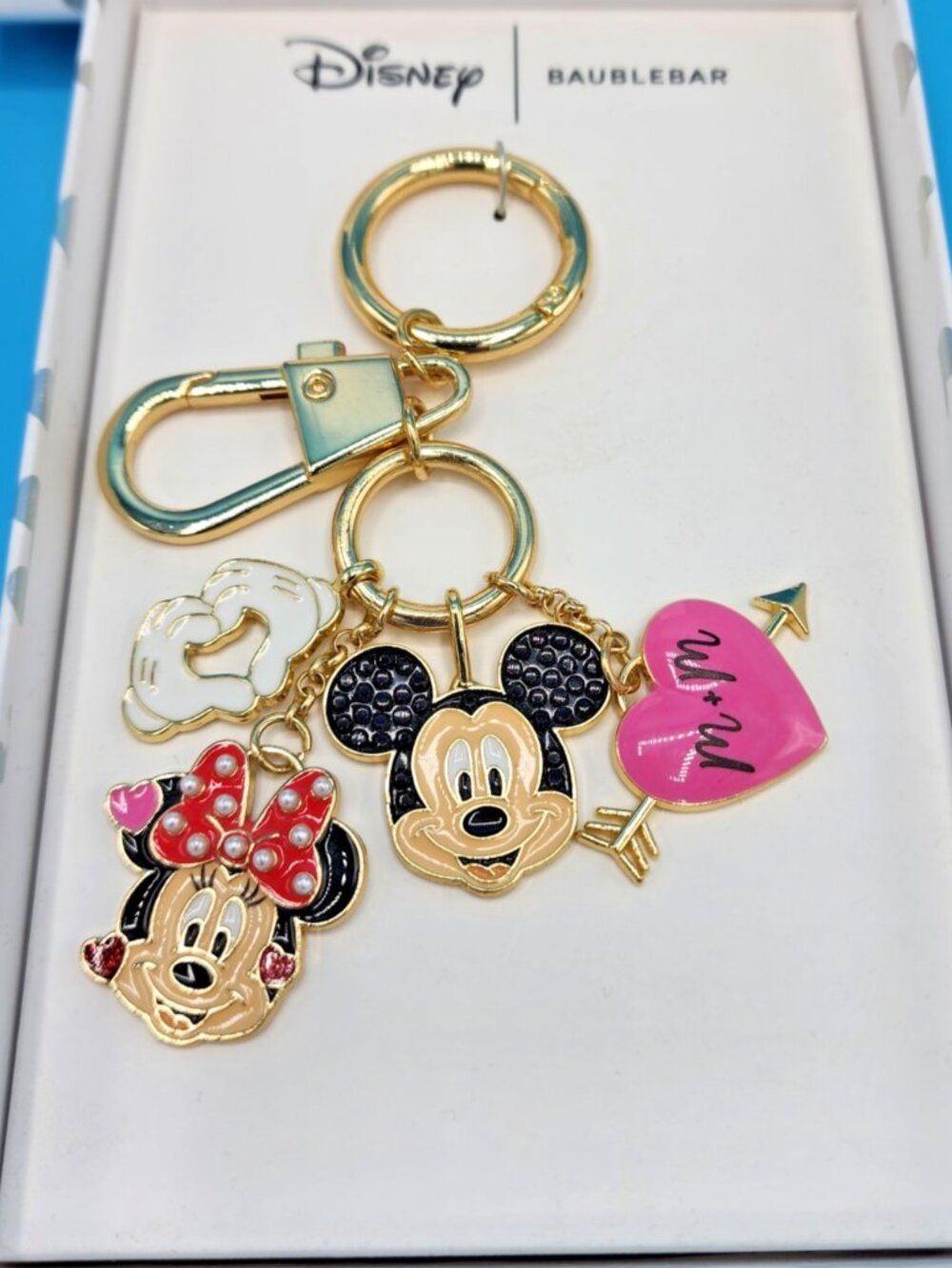 Disney Baublebar Mickey Mouse Minnie Mouse Heart Hands Love Keychain Charm NEW